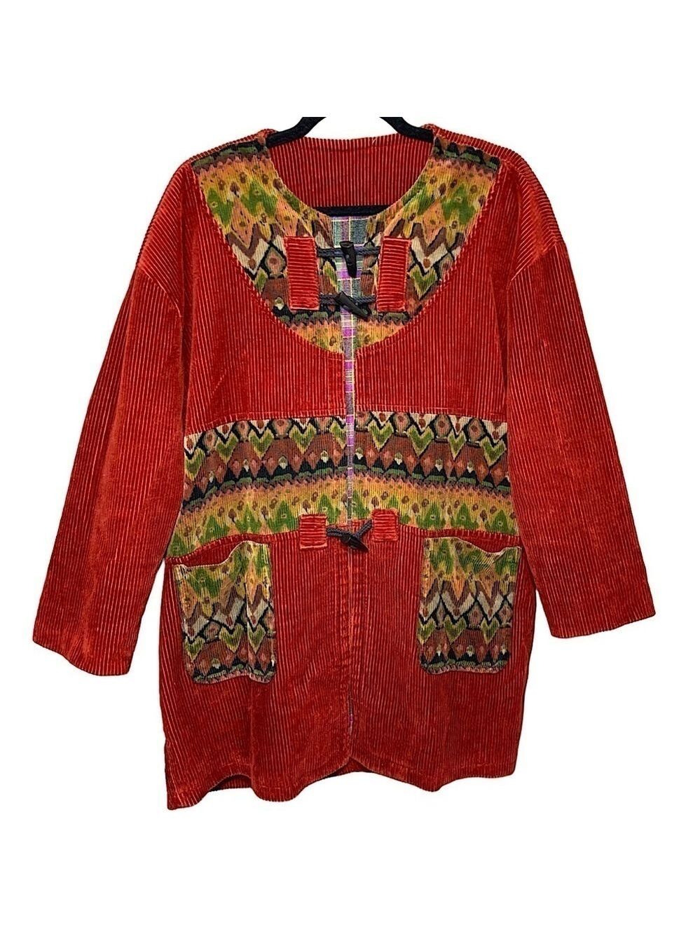 Vintage Corduroy Jacket Southwestern Flannel Blanket Lining Marron Red Sz L/XL